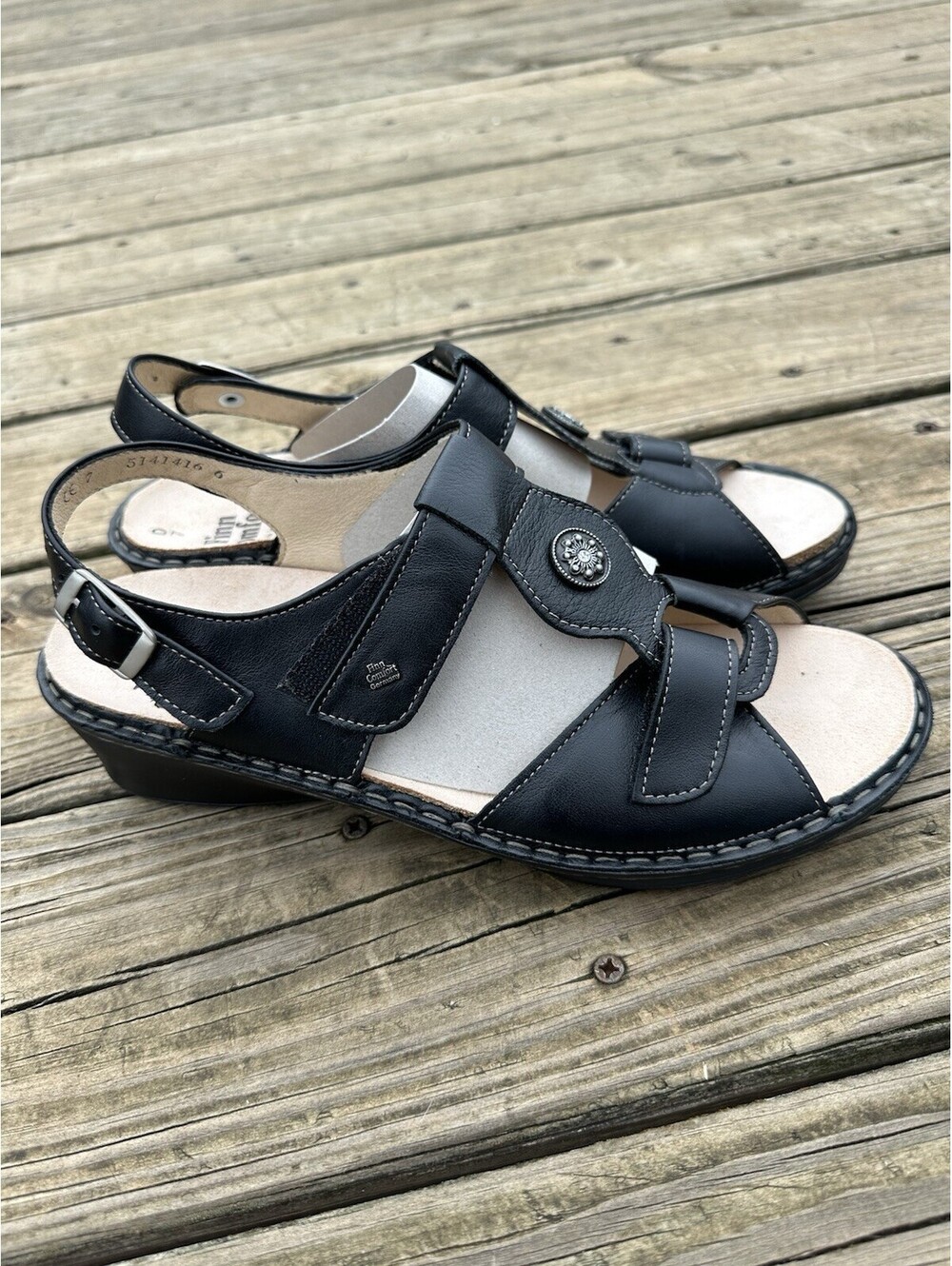 Finn Comfort Shoes Sandals Gomera Leather Black Open Toe Size 7